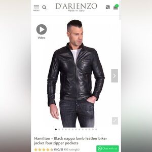 Men’s D’Arienzo Hamilton leather jacket, black, size 50